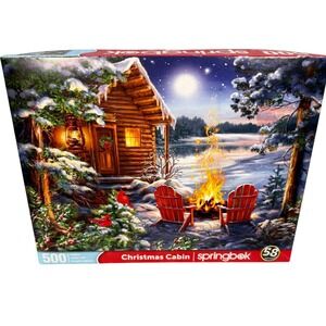 Springbok Christmas Cabin‎ Jigsaw Puzzle 500 Piece Cozy Winter Scene Log Cabin